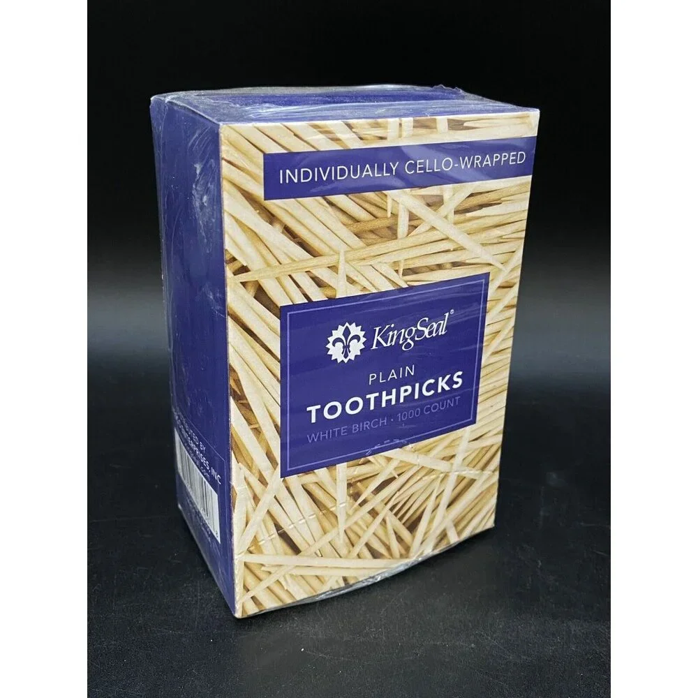 Kingseal 1000 Count Individually Cello Wrapped Plain Birch Toothpicks